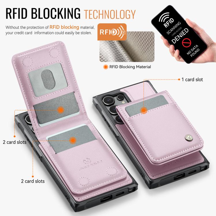 For Samsung Galaxy S25 Ultra 5G JEEHOOD J06 British Style RFID MagSafe Card Bag PU Phone Case(Pink) - Galaxy S25 Ultra 5G Cases by JEEHOOD | Online Shopping South Africa | PMC Jewellery | Buy Now Pay Later Mobicred