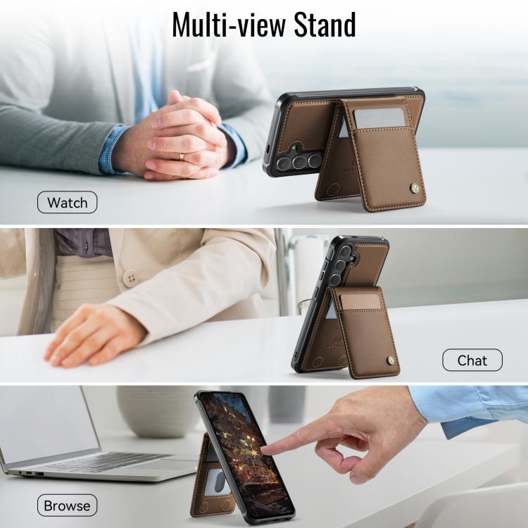 For Samsung Galaxy S25 5G JEEHOOD J06 British Style RFID MagSafe Card Bag PU Phone Case(Brown) - Galaxy S25 5G Cases by JEEHOOD | Online Shopping South Africa | PMC TechLife | Buy Now Pay Later Mobicred