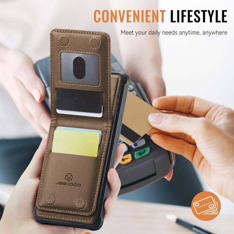 For Samsung Galaxy S25 5G JEEHOOD J06 British Style RFID MagSafe Card Bag PU Phone Case(Brown) - Galaxy S25 5G Cases by JEEHOOD | Online Shopping South Africa | PMC TechLife | Buy Now Pay Later Mobicred