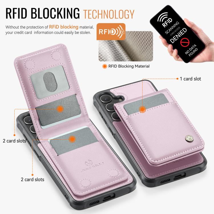 For Samsung Galaxy S25 5G JEEHOOD J06 British Style RFID MagSafe Card Bag PU Phone Case(Pink) - Galaxy S25 5G Cases by JEEHOOD | Online Shopping South Africa | PMC Jewellery | Buy Now Pay Later Mobicred