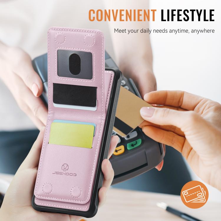 For Samsung Galaxy S25 5G JEEHOOD J06 British Style RFID MagSafe Card Bag PU Phone Case(Pink) - Galaxy S25 5G Cases by JEEHOOD | Online Shopping South Africa | PMC Jewellery | Buy Now Pay Later Mobicred
