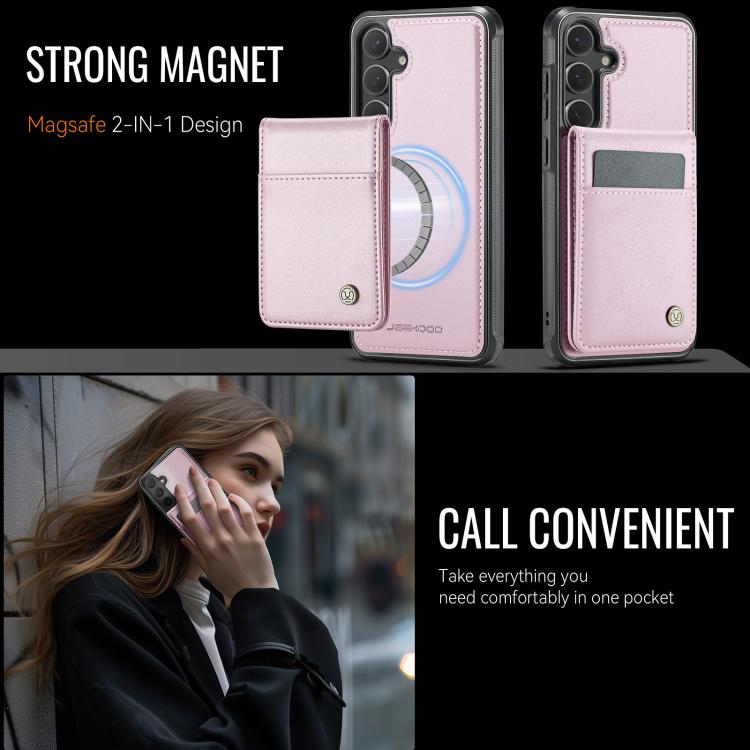 For Samsung Galaxy S25 5G JEEHOOD J06 British Style RFID MagSafe Card Bag PU Phone Case(Pink) - Galaxy S25 5G Cases by JEEHOOD | Online Shopping South Africa | PMC Jewellery | Buy Now Pay Later Mobicred