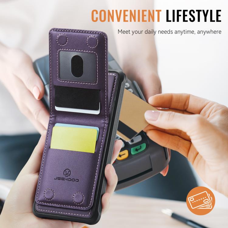 For Samsung Galaxy S25+ 5G JEEHOOD J06 British Style RFID MagSafe Card Bag PU Phone Case(Purple) - Galaxy S25+ 5G Cases by JEEHOOD | Online Shopping South Africa | PMC Jewellery | Buy Now Pay Later Mobicred