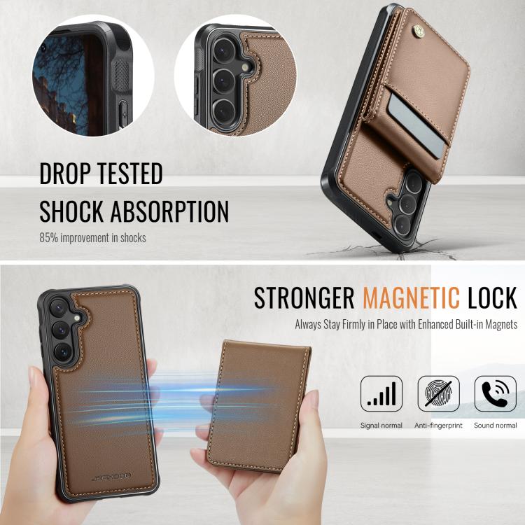 For Samsung Galaxy S25+ 5G JEEHOOD J06 British Style RFID MagSafe Card Bag PU Phone Case(Brown) - free shipping - PMC Jewellery - Order now!