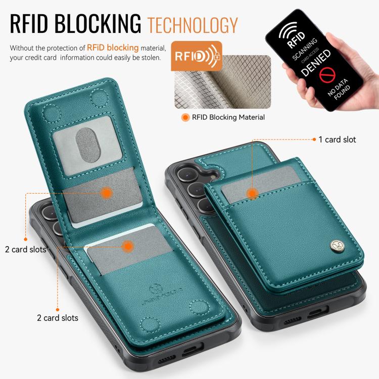 For Samsung Galaxy S25+ 5G JEEHOOD J06 British Style RFID MagSafe Card Bag PU Phone Case(Green) - Galaxy S25+ 5G Cases by JEEHOOD | Online Shopping South Africa | PMC Jewellery | Buy Now Pay Later Mobicred