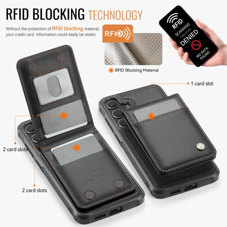For Samsung Galaxy S25+ 5G JEEHOOD J06 British Style RFID MagSafe Card Bag PU Phone Case(Black) - Galaxy S25+ 5G Cases by JEEHOOD | Online Shopping South Africa | PMC Jewellery | Buy Now Pay Later Mobicred