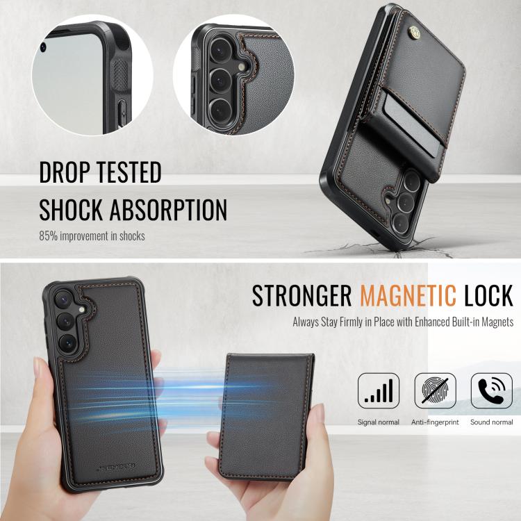 For Samsung Galaxy S25+ 5G JEEHOOD J06 British Style RFID MagSafe Card Bag PU Phone Case(Black) - Galaxy S25+ 5G Cases by JEEHOOD | Online Shopping South Africa | PMC Jewellery | Buy Now Pay Later Mobicred