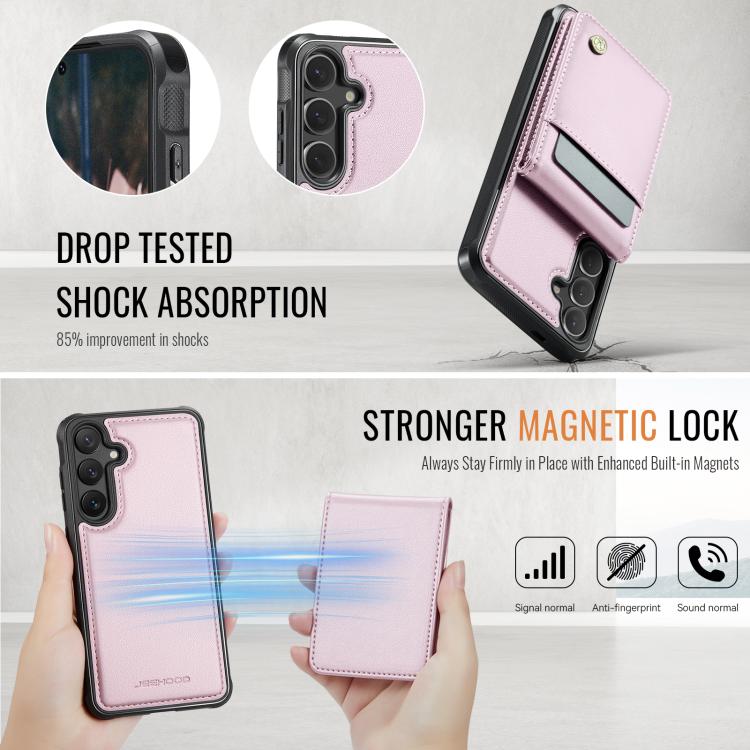 For Samsung Galaxy S25+ 5G JEEHOOD J06 British Style RFID MagSafe Card Bag PU Phone Case(Pink) - Galaxy S25+ 5G Cases by JEEHOOD | Online Shopping South Africa | PMC Jewellery | Buy Now Pay Later Mobicred