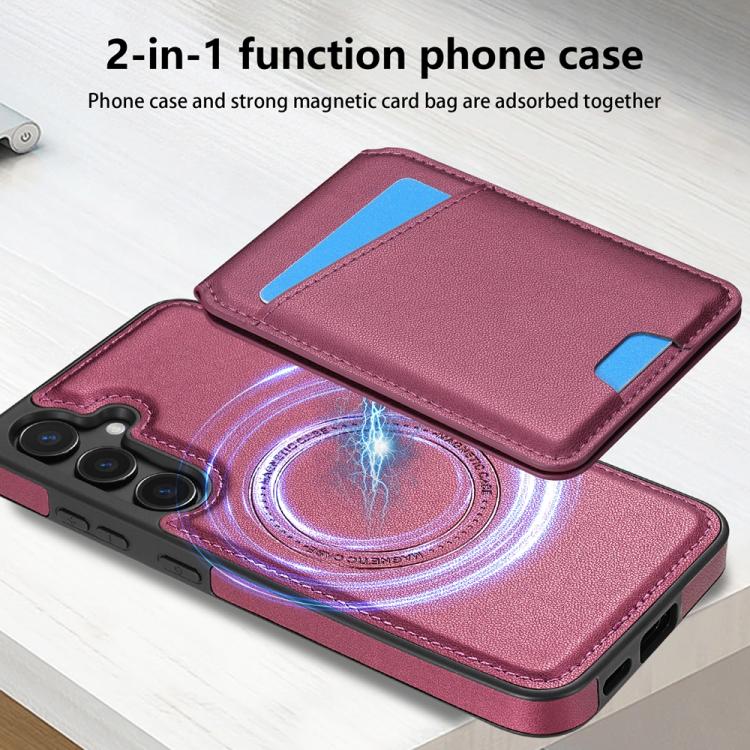 For Samsung Galaxy S25 5G Skin Feel Detachable Card Bag Magsafe Phone Case(Wine Red) - Galaxy S25 5G Cases by PMC Jewellery | Online Shopping South Africa | PMC Jewellery | Buy Now Pay Later Mobicred