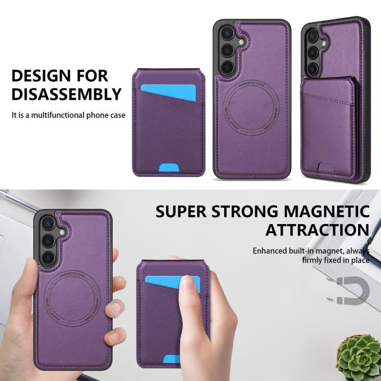 For Samsung Galaxy S25+ 5G Skin Feel Detachable Card Bag Magsafe Phone Case(Purple) - Galaxy S25+ 5G Cases by PMC Jewellery | Online Shopping South Africa | PMC Jewellery | Buy Now Pay Later Mobicred