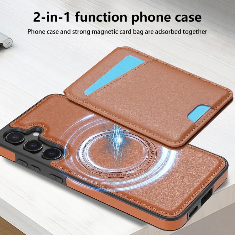 For Samsung Galaxy S25+ 5G Skin Feel Detachable Card Bag Magsafe Phone Case(Brown) - Galaxy S25+ 5G Cases by PMC Jewellery | Online Shopping South Africa | PMC Jewellery | Buy Now Pay Later Mobicred