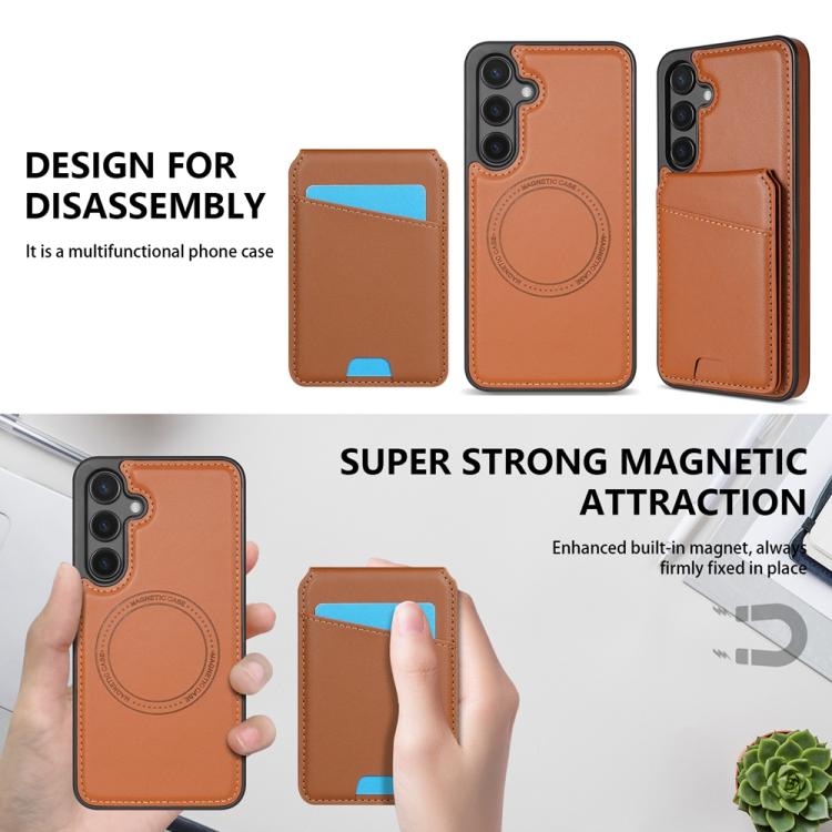 For Samsung Galaxy S25+ 5G Skin Feel Detachable Card Bag Magsafe Phone Case(Brown) - Galaxy S25+ 5G Cases by PMC Jewellery | Online Shopping South Africa | PMC Jewellery | Buy Now Pay Later Mobicred
