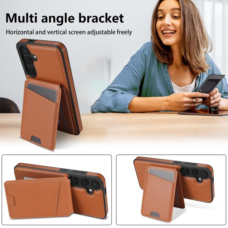 For Samsung Galaxy S25+ 5G Skin Feel Detachable Card Bag Magsafe Phone Case(Brown) - Galaxy S25+ 5G Cases by PMC Jewellery | Online Shopping South Africa | PMC Jewellery | Buy Now Pay Later Mobicred