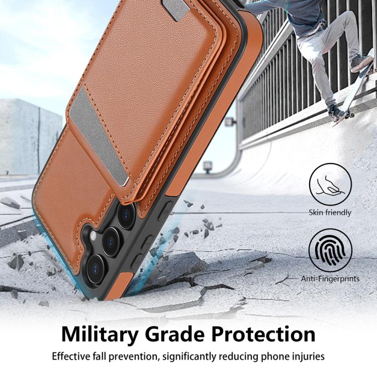 For Samsung Galaxy S25+ 5G Skin Feel Detachable Card Bag Magsafe Phone Case(Brown) - Galaxy S25+ 5G Cases by PMC Jewellery | Online Shopping South Africa | PMC Jewellery | Buy Now Pay Later Mobicred