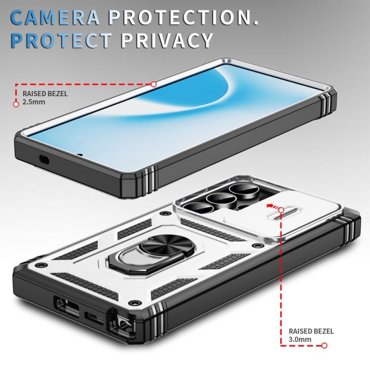 For Samsung Galaxy S25 Ultra 5G Sliding Camshield TPU Hybrid PC Phone Case with Holder(White+Black) - Galaxy S25 Ultra 5G Cases by PMC Jewellery | Online Shopping South Africa | PMC Jewellery | Buy Now Pay Later Mobicred