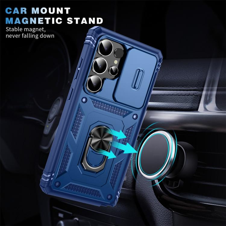 For Samsung Galaxy S25 Ultra 5G Sliding Camshield TPU Hybrid PC Phone Case with Holder(Navy Blue) - Galaxy S25 Ultra 5G Cases by PMC Jewellery | Online Shopping South Africa | PMC Jewellery | Buy Now Pay Later Mobicred