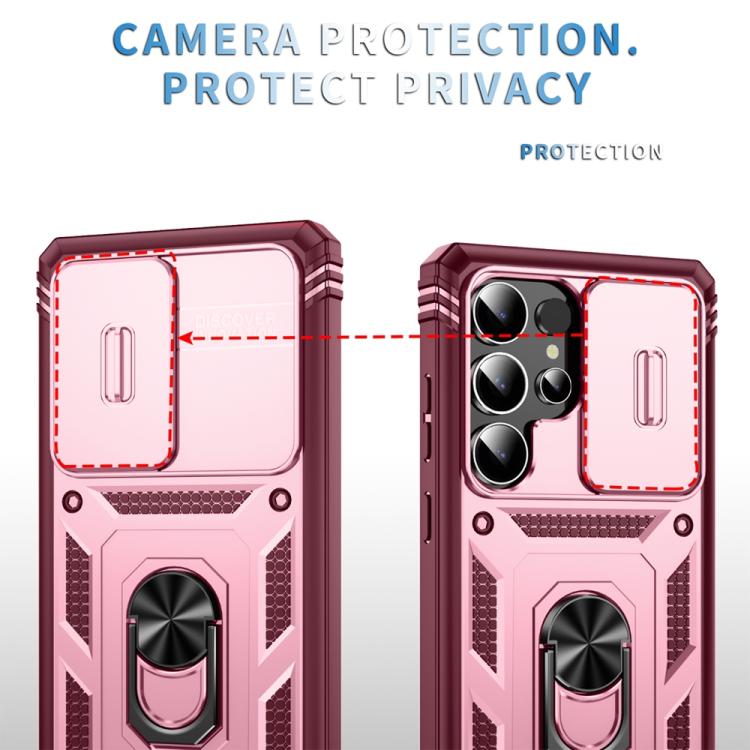 For Samsung Galaxy S25 Ultra 5G Sliding Camshield TPU Hybrid PC Phone Case with Holder(Pink+Rose Red) - Galaxy S25 Ultra 5G Cases by PMC Jewellery | Online Shopping South Africa | PMC Jewellery | Buy Now Pay Later Mobicred
