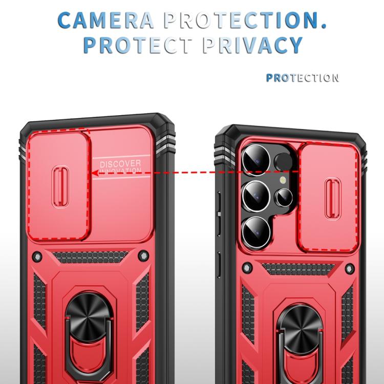 For Samsung Galaxy S25 Ultra 5G Sliding Camshield TPU Hybrid PC Phone Case with Holder(Red+Black) - Galaxy S25 Ultra 5G Cases by PMC Jewellery | Online Shopping South Africa | PMC Jewellery | Buy Now Pay Later Mobicred