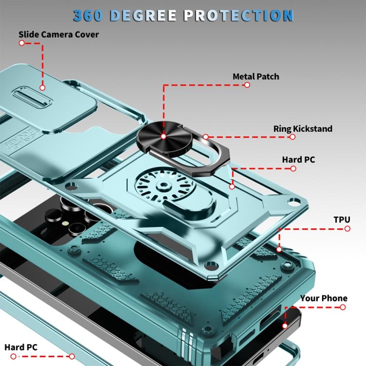 For Samsung Galaxy S25 Ultra 5G Sliding Camshield TPU Hybrid PC Phone Case with Holder(Green) - Galaxy S25 Ultra 5G Cases by PMC Jewellery | Online Shopping South Africa | PMC Jewellery | Buy Now Pay Later Mobicred