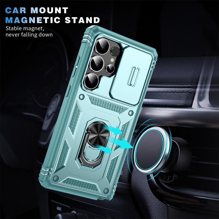 For Samsung Galaxy S25 Ultra 5G Sliding Camshield TPU Hybrid PC Phone Case with Holder(Green) - Galaxy S25 Ultra 5G Cases by PMC Jewellery | Online Shopping South Africa | PMC Jewellery | Buy Now Pay Later Mobicred
