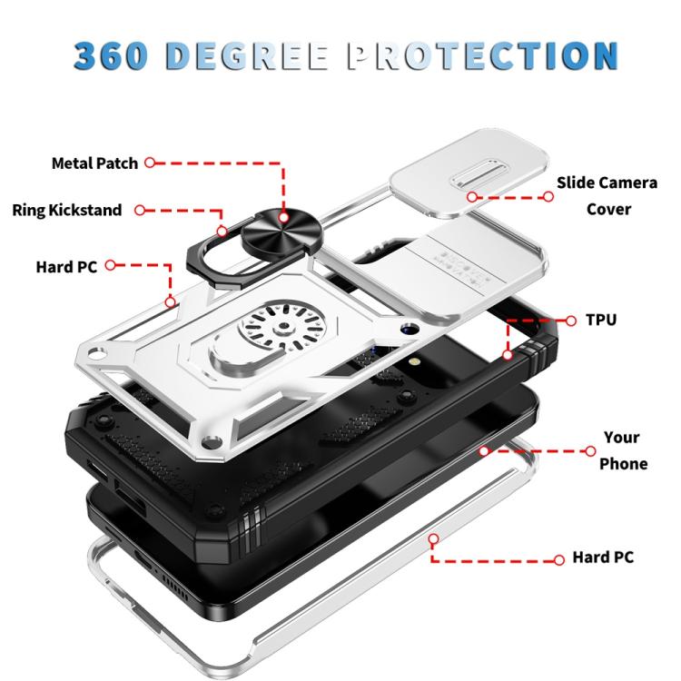 For Samsung Galaxy S25+ 5G Sliding Camshield TPU Hybrid PC Phone Case with Holder(White+Black) - Galaxy S25+ 5G Cases by PMC Jewellery | Online Shopping South Africa | PMC Jewellery | Buy Now Pay Later Mobicred