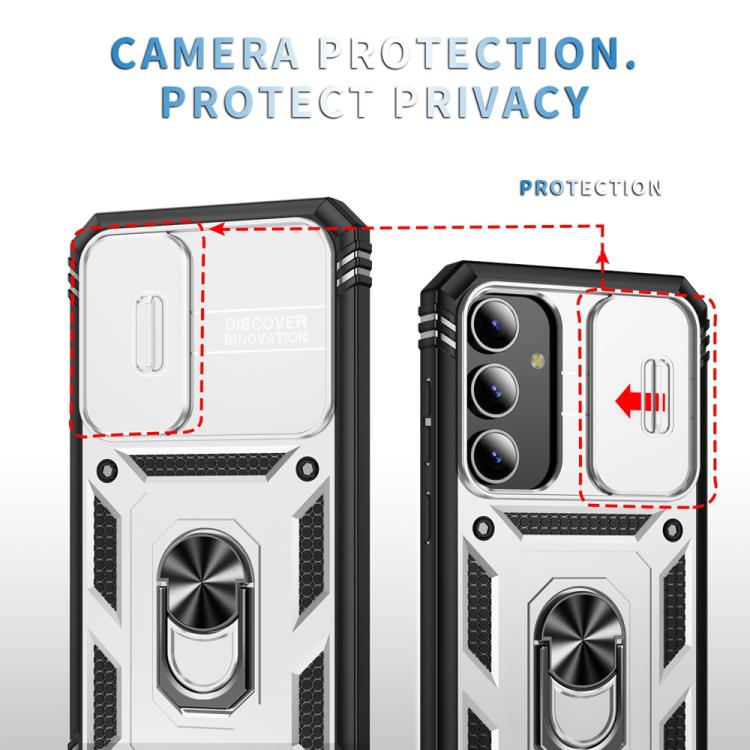 For Samsung Galaxy S25+ 5G Sliding Camshield TPU Hybrid PC Phone Case with Holder(White+Black) - Galaxy S25+ 5G Cases by PMC Jewellery | Online Shopping South Africa | PMC Jewellery | Buy Now Pay Later Mobicred