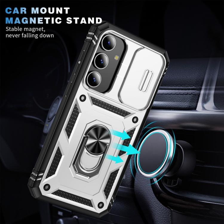 For Samsung Galaxy S25+ 5G Sliding Camshield TPU Hybrid PC Phone Case with Holder(White+Black) - Galaxy S25+ 5G Cases by PMC Jewellery | Online Shopping South Africa | PMC Jewellery | Buy Now Pay Later Mobicred