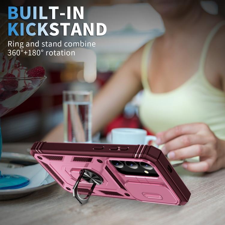 For Samsung Galaxy S25+ 5G Sliding Camshield TPU Hybrid PC Phone Case with Holder(Pink+Rose Red) - Galaxy S25+ 5G Cases by PMC Jewellery | Online Shopping South Africa | PMC Jewellery | Buy Now Pay Later Mobicred