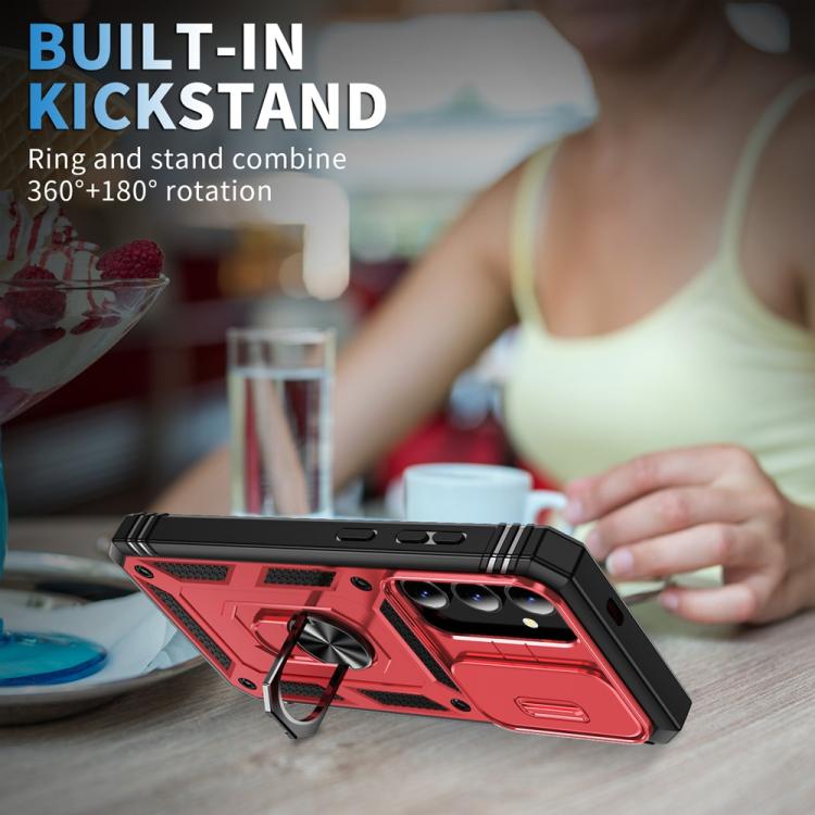 For Samsung Galaxy S25+ 5G Sliding Camshield TPU Hybrid PC Phone Case with Holder(Red+Black) - Galaxy S25+ 5G Cases by PMC Jewellery | Online Shopping South Africa | PMC Jewellery | Buy Now Pay Later Mobicred