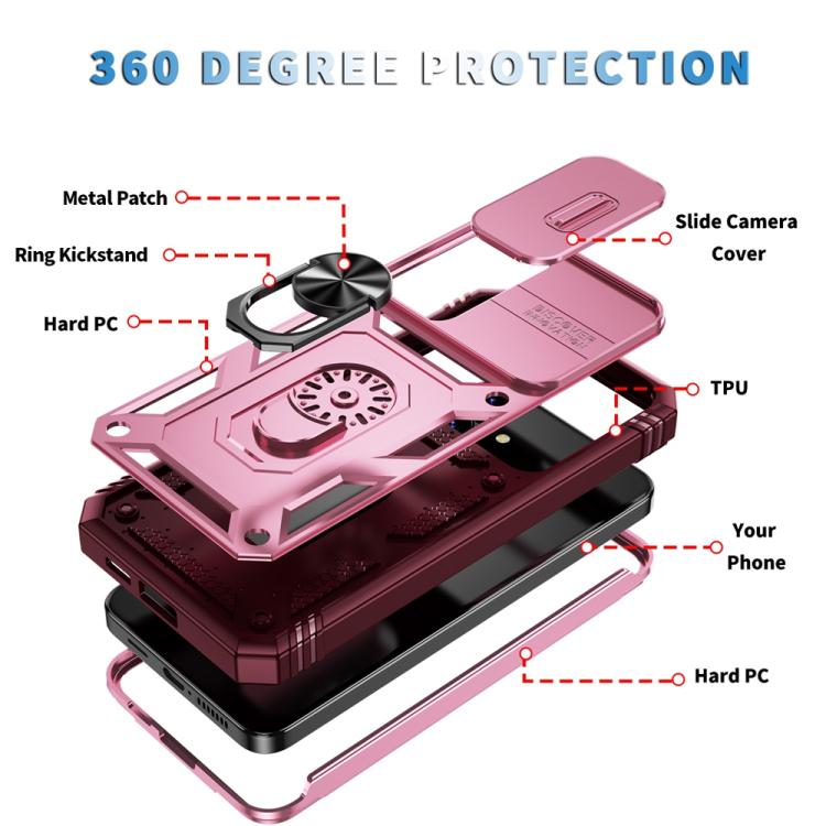 For Samsung Galaxy S25 5G Sliding Camshield TPU Hybrid PC Phone Case with Holder(Pink+Rose Red) - Galaxy S25 5G Cases by PMC Jewellery | Online Shopping South Africa | PMC Jewellery | Buy Now Pay Later Mobicred