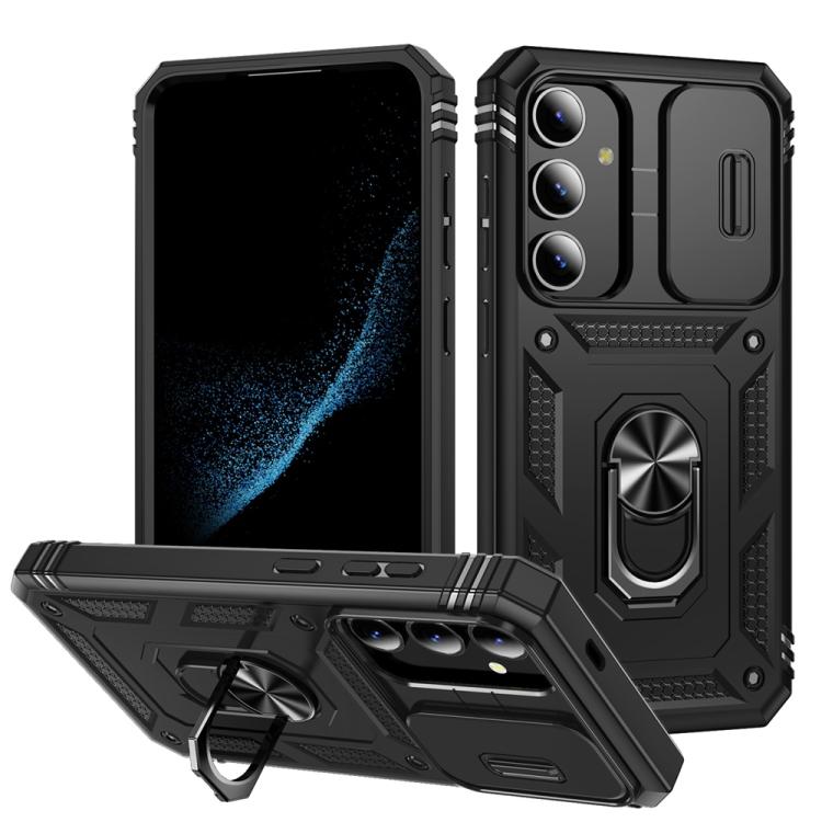 For Samsung Galaxy S25 5G Sliding Camshield TPU Hybrid PC Phone Case with Holder(Black) - free shipping - PMC Jewellery - Order now!