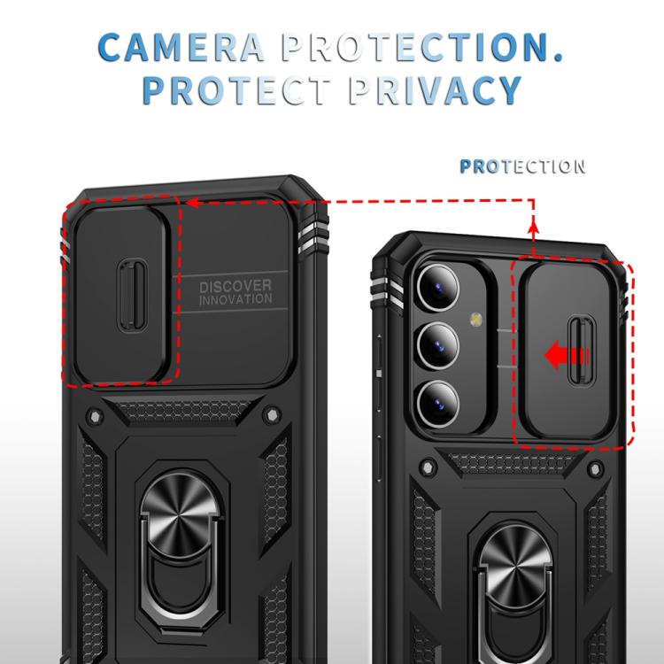 For Samsung Galaxy S25 5G Sliding Camshield TPU Hybrid PC Phone Case with Holder(Black) - free shipping - PMC Jewellery - Order now!