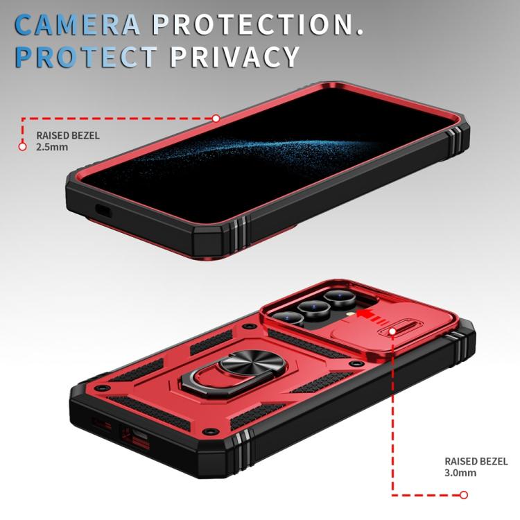 For Samsung Galaxy S25 5G Sliding Camshield TPU Hybrid PC Phone Case with Holder(Red+Black) - Galaxy S25 5G Cases by PMC Jewellery | Online Shopping South Africa | PMC Jewellery | Buy Now Pay Later Mobicred