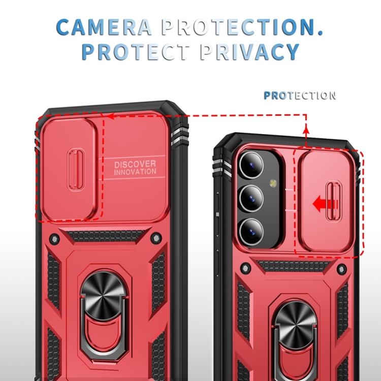 For Samsung Galaxy S25 5G Sliding Camshield TPU Hybrid PC Phone Case with Holder(Red+Black) - Galaxy S25 5G Cases by PMC Jewellery | Online Shopping South Africa | PMC Jewellery | Buy Now Pay Later Mobicred