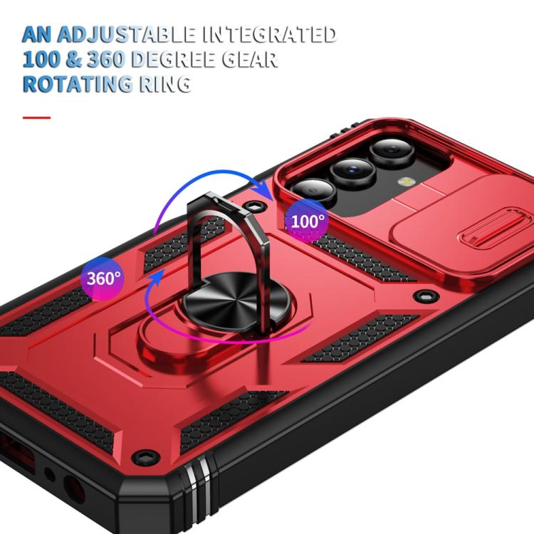 For Samsung Galaxy S25 5G Sliding Camshield TPU Hybrid PC Phone Case with Holder(Red+Black) - Galaxy S25 5G Cases by PMC Jewellery | Online Shopping South Africa | PMC Jewellery | Buy Now Pay Later Mobicred
