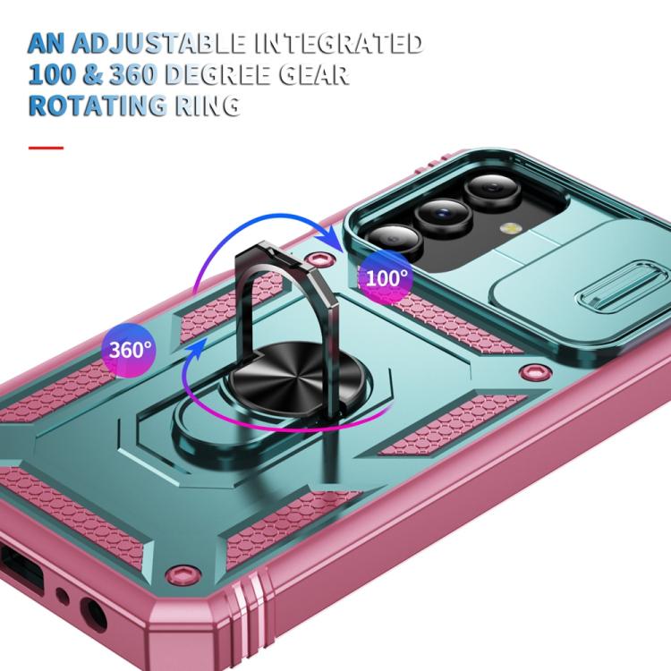For Samsung Galaxy S25 5G Sliding Camshield TPU Hybrid PC Phone Case with Holder(Green+Pink) - Galaxy S25 5G Cases by PMC Jewellery | Online Shopping South Africa | PMC Jewellery | Buy Now Pay Later Mobicred