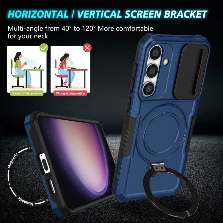 For Samsung Galaxy S25 5G Sliding Camshield MagSafe Holder TPU Hybrid PC Phone Case(Royal Blue) - Galaxy S25 5G Cases by PMC TechLife | Online Shopping South Africa | PMC TechLife | Buy Now Pay Later Mobicred