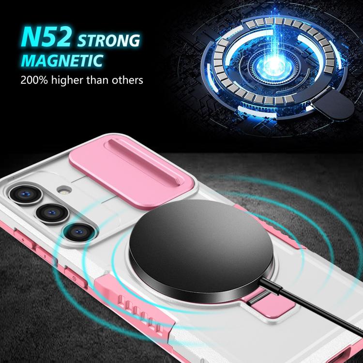 For Samsung Galaxy S25 5G Sliding Camshield MagSafe Holder TPU Hybrid PC Phone Case(Pink White) - Galaxy S25 5G Cases by PMC TechLife | Online Shopping South Africa | PMC TechLife | Buy Now Pay Later Mobicred
