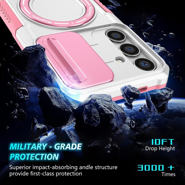 For Samsung Galaxy S25 5G Sliding Camshield MagSafe Holder TPU Hybrid PC Phone Case(Pink White) - Galaxy S25 5G Cases by PMC TechLife | Online Shopping South Africa | PMC TechLife | Buy Now Pay Later Mobicred