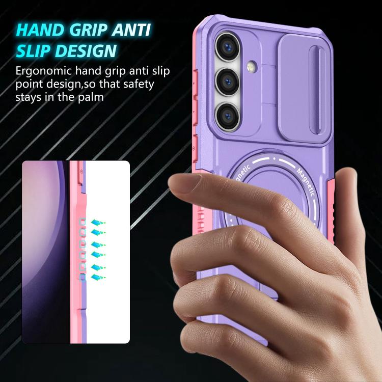 For Samsung Galaxy S25 5G Sliding Camshield MagSafe Holder TPU Hybrid PC Phone Case(Pink Purple) - free shipping - PMC TechLife - Order now!