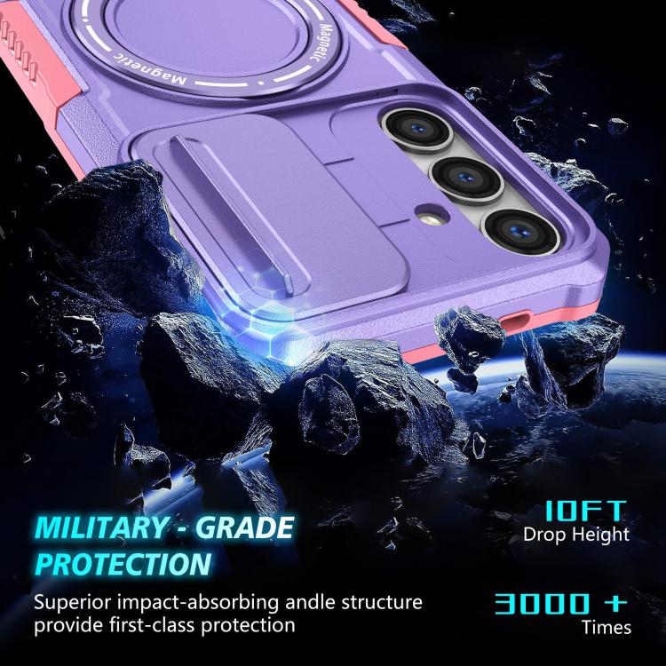 For Samsung Galaxy S25 5G Sliding Camshield MagSafe Holder TPU Hybrid PC Phone Case(Pink Purple) - free shipping - PMC TechLife - Order now!