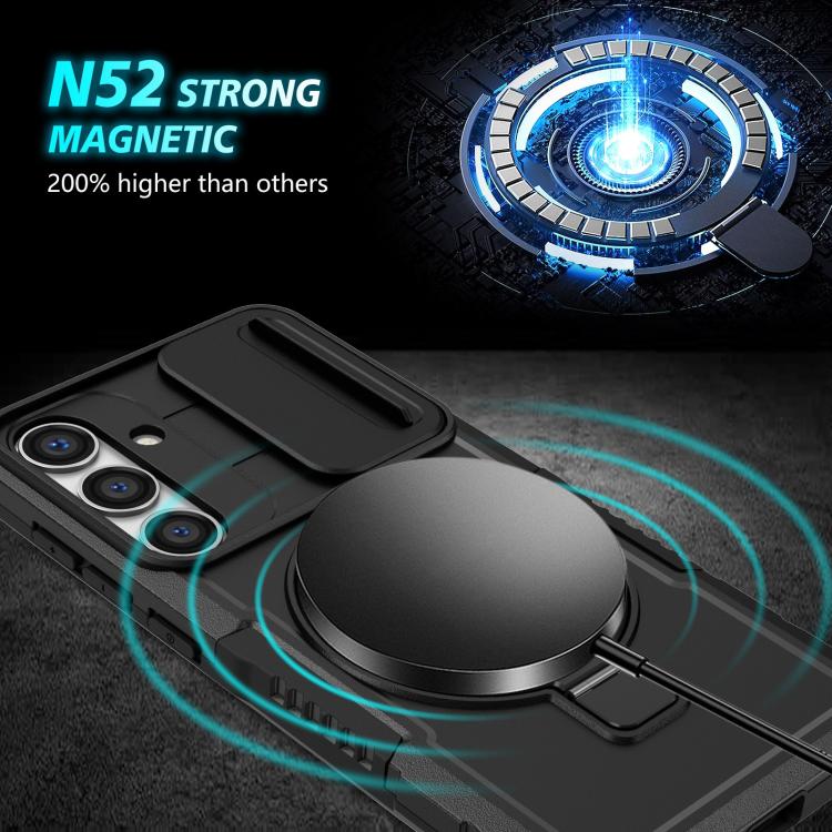 For Samsung Galaxy S25 5G Sliding Camshield MagSafe Holder TPU Hybrid PC Phone Case(Black) - Galaxy S25 5G Cases by PMC TechLife | Online Shopping South Africa | PMC TechLife | Buy Now Pay Later Mobicred