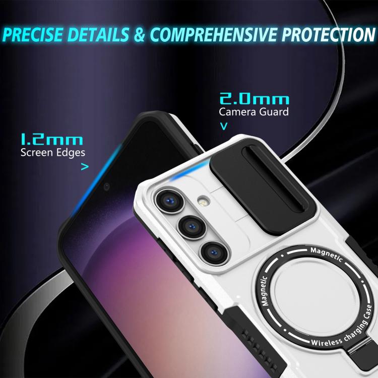 For Samsung Galaxy S25 5G Sliding Camshield MagSafe Holder TPU Hybrid PC Phone Case(Black White) - free shipping - PMC TechLife - Order now!