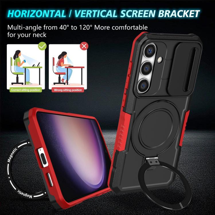 For Samsung Galaxy S25 5G Sliding Camshield MagSafe Holder TPU Hybrid PC Phone Case(Black Red) - Galaxy S25 5G Cases by PMC TechLife | Online Shopping South Africa | PMC TechLife | Buy Now Pay Later Mobicred