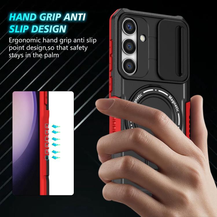 For Samsung Galaxy S25 5G Sliding Camshield MagSafe Holder TPU Hybrid PC Phone Case(Black Red) - Galaxy S25 5G Cases by PMC TechLife | Online Shopping South Africa | PMC TechLife | Buy Now Pay Later Mobicred