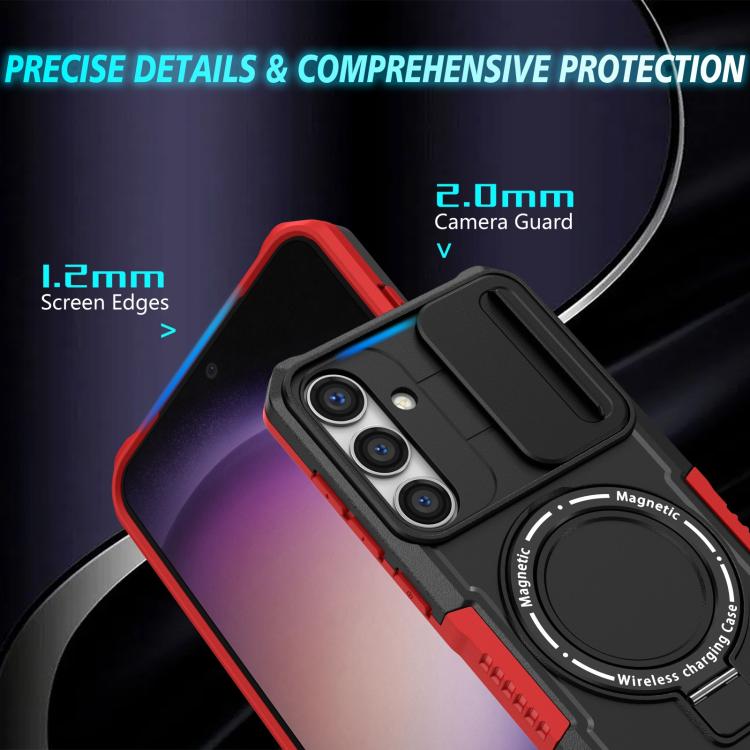For Samsung Galaxy S25 5G Sliding Camshield MagSafe Holder TPU Hybrid PC Phone Case(Black Red) - Galaxy S25 5G Cases by PMC TechLife | Online Shopping South Africa | PMC TechLife | Buy Now Pay Later Mobicred