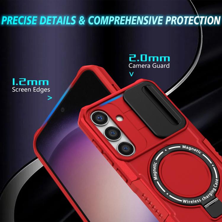 For Samsung Galaxy S25 5G Sliding Camshield MagSafe Holder TPU Hybrid PC Phone Case(Red) - Galaxy S25 5G Cases by PMC TechLife | Online Shopping South Africa | PMC TechLife | Buy Now Pay Later Mobicred