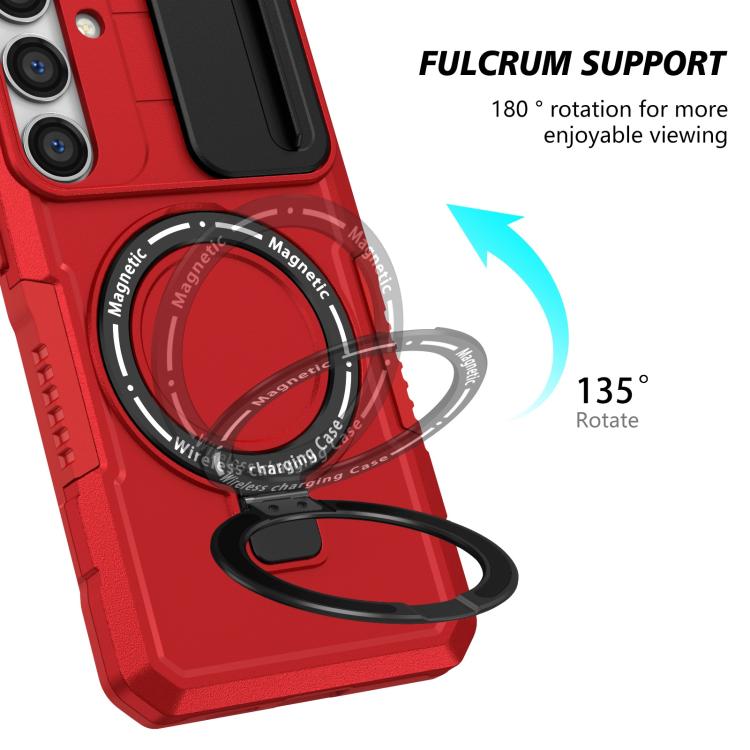 For Samsung Galaxy S25 5G Sliding Camshield MagSafe Holder TPU Hybrid PC Phone Case(Red) - Galaxy S25 5G Cases by PMC TechLife | Online Shopping South Africa | PMC TechLife | Buy Now Pay Later Mobicred