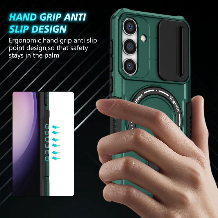 For Samsung Galaxy S25 5G Sliding Camshield MagSafe Holder TPU Hybrid PC Phone Case(Deep Green) - Galaxy S25 5G Cases by PMC TechLife | Online Shopping South Africa | PMC TechLife | Buy Now Pay Later Mobicred