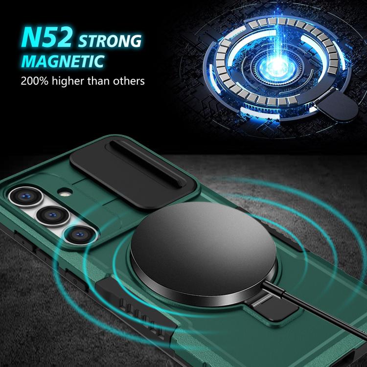 For Samsung Galaxy S25 5G Sliding Camshield MagSafe Holder TPU Hybrid PC Phone Case(Deep Green) - Galaxy S25 5G Cases by PMC TechLife | Online Shopping South Africa | PMC TechLife | Buy Now Pay Later Mobicred